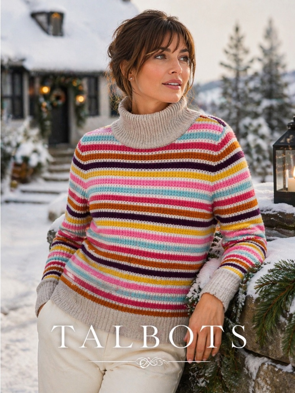 Talbots Striped Turtleneck Sweater in Pink, Blue, Yellow &‎ Cream small